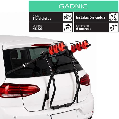 Portabicicletas Para Auto Gadnic Trasero Universal Hasta 3 Bicicletas Carga Maxima 45 Kg Estructura De Acero Con 6 Correas De Sujecion  - 0