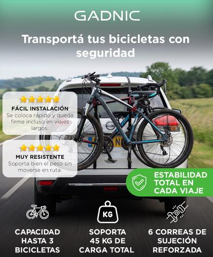 Portabicicletas Para Auto Gadnic Trasero Universal Hasta 3 Bicicletas Carga Maxima 45 Kg Estructura De Acero Con 6 Correas De Sujecion  - 1