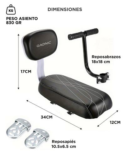 Asiento Trasero Para Bicicleta Gadnic Con Manubrio Y Pedalin Hasta 50kg Acero Alto Carbono Compatible MTB  - 5