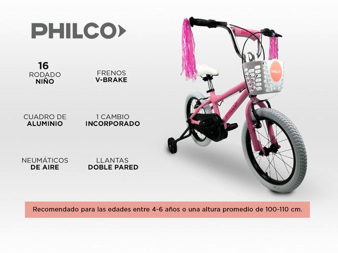Bicicleta Rodado 16 niña Philco Cuadro Aluminio V-brake - 1