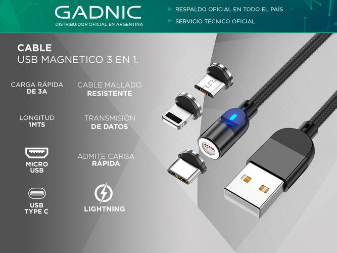 Cable Usb Magnético 3 en 1 Carga Rapida  Cargador Para Auto USB - 2