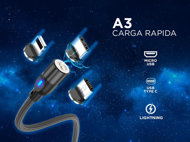 Cable Usb Magnético 3 en 1 Carga Rapida  Cargador Para Auto USB - 3