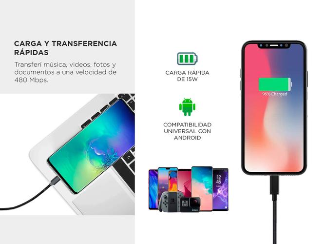 Cable Cargador USB C Gadnic Compatibilidad Universal Android  - 2