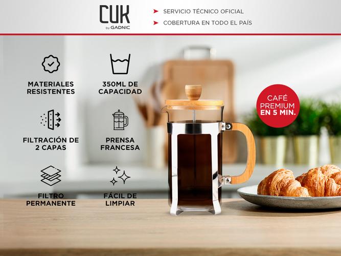 Cafetera Prensa Francesa 350ml Vidrio Con Mango de Bambú Natural - 1