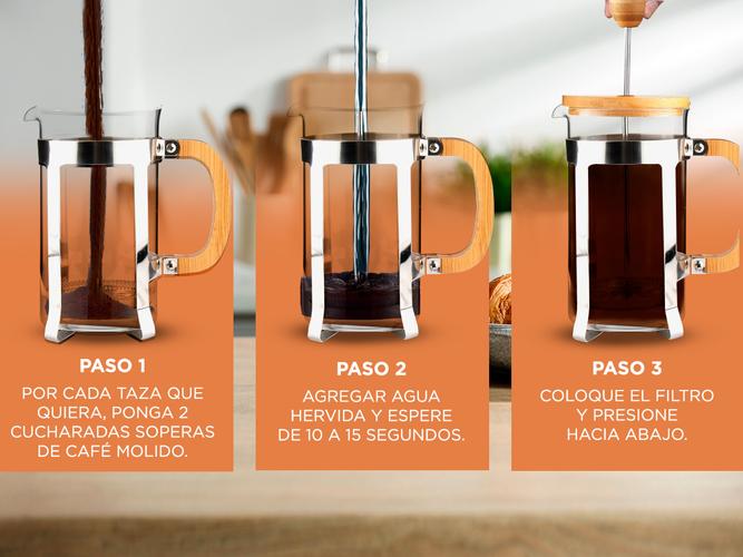 Cafetera Prensa Francesa 350ml Vidrio Con Mango de Bambú Natural - 2