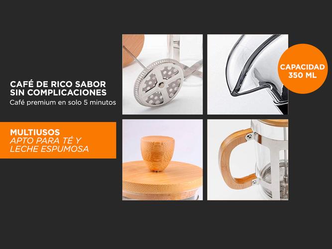 Cafetera Prensa Francesa 350ml Vidrio Con Mango de Bambú Natural - 3