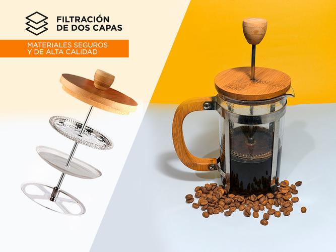 Cafetera Prensa Francesa 350ml Vidrio Con Mango de Bambú Natural - 4