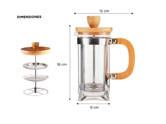 Cafetera Prensa Francesa 350ml Vidrio Con Mango de Bambú Natural - 5
