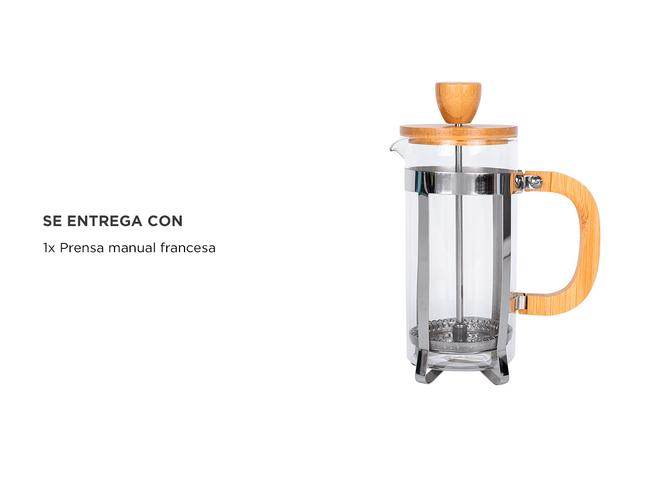Cafetera Prensa Francesa 350ml Vidrio Con Mango de Bambú Natural - 6
