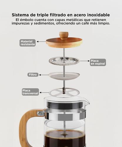 Cafetera Prensa Francesa 350ml Vidrio Con Mango de Bambú Natural - 2