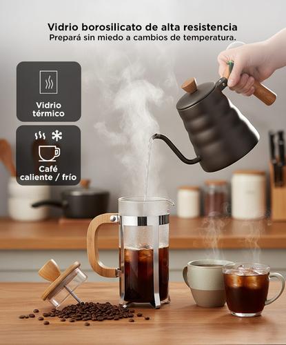 Cafetera Prensa Francesa 350ml Vidrio Con Mango de Bambú Natural - 3