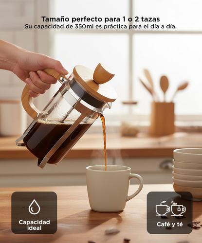 Cafetera Prensa Francesa 350ml Vidrio Con Mango de Bambú Natural - 4