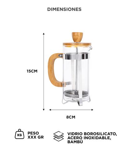 Cafetera Prensa Francesa 350ml Vidrio Con Mango de Bambú Natural - 5