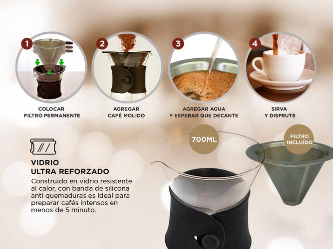 Decantador de Café V60 Gadnic Con Filtro Permanente Vidrio  - 3