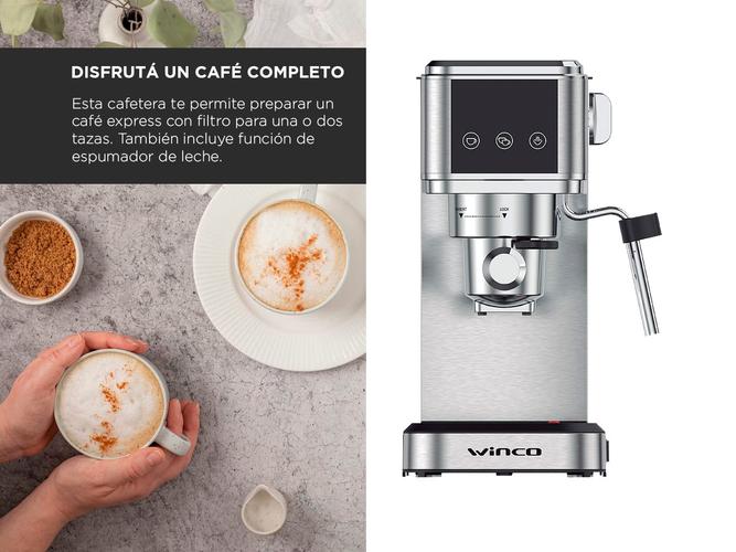 Cafetera Express Winco W1923 con Espumador apto capsulas  - 2