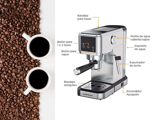 Cafetera Express Winco W1923 con Espumador apto capsulas  - 4