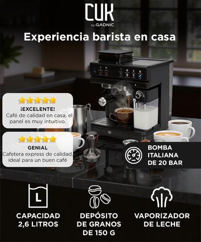 Cafetera Expresso Cuk By Gadnic 20 Bar Potencia 1350W Molinillo de Café y Espumador de Leche  - 1