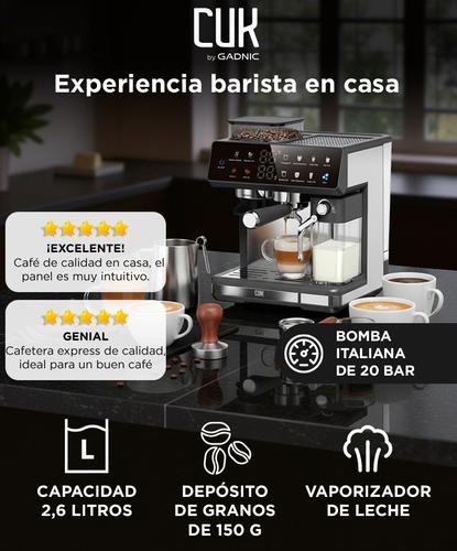 Cafetera Expresso Cuk By Gadnic 20 Bar Potencia 1350W Molinillo de Café y Espumador de Leche  - 1