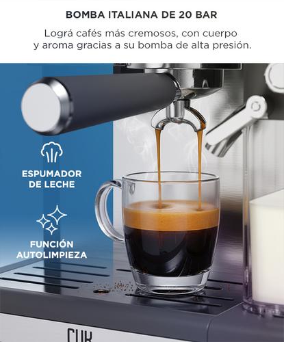 Cafetera Expresso Cuk By Gadnic 20 Bar Potencia 1350W Molinillo de Café y Espumador de Leche  - 4