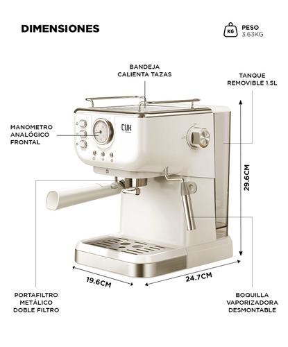 Cafetera Vintage Espresso 20 Bar CUK By Gadnic Con Vaporizador 1050W Manómetro Frontal - 5