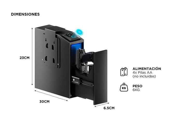 Caja fuerte para pistola Gadnic vertical con Seguridad por Huella Dactilar Llave de Acceso y Código PIN - 4