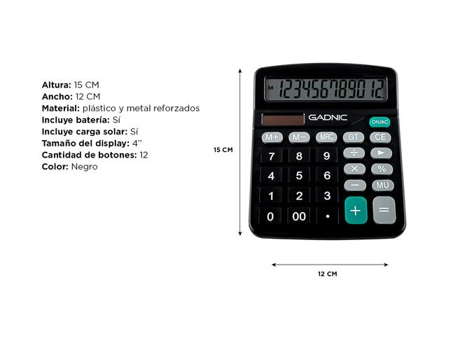 Calculadora 12 Digitos Pantalla LCD Botones Grandes  - 4