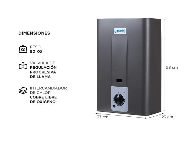 Calefon Escorial Automatico 14 Lts Gas Natural CE-14L Grafito - 4
