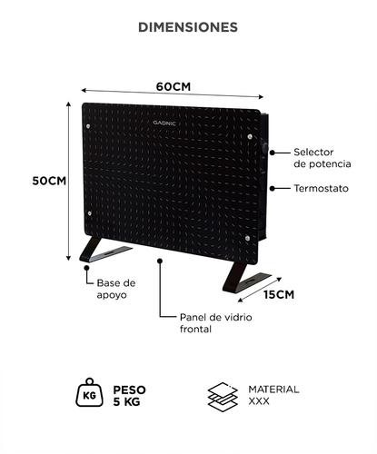 Panel Calefactor Vitrocerámico 2000W Gadnic Con Termostato Vidrio Templado 3 Niveles - 5