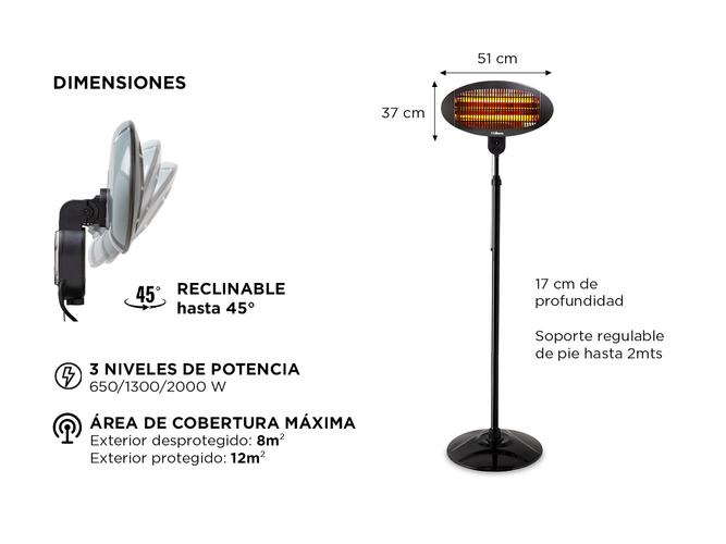 Calefactor de Pie/Pared Liliana CIPIE2000 infrarrojo con cuarzo para exterior - 4