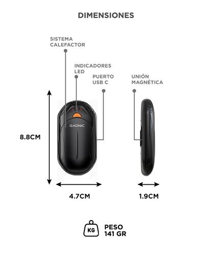 Calentador de Manos Eléctrico 2 en 1 Gadnic Portátil  6000mAh Invierno Recargable - 5