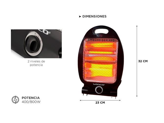 Estufa Eléctrica Cuarzo Winco W122 400W/800W - 4