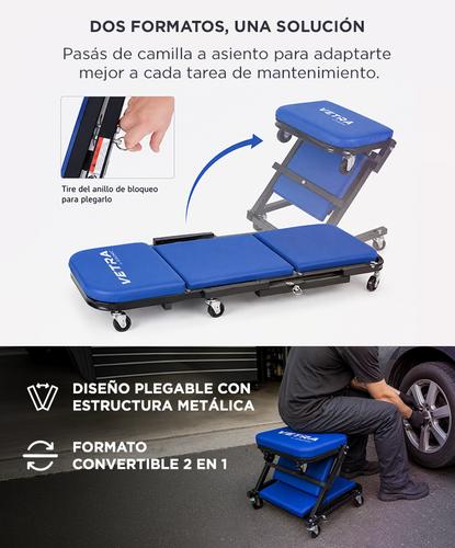 Cama Deslizante Para Mecánico Vetra By Gadnic 2 En 1 Plegable 6 Ruedas Giratorias Soporta 150 Kg Estructura Metálica  - 2