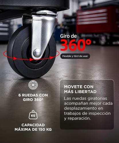 Cama Deslizante Para Mecánico Vetra By Gadnic 2 En 1 Plegable 6 Ruedas Giratorias Soporta 150 Kg Estructura Metálica  - 3