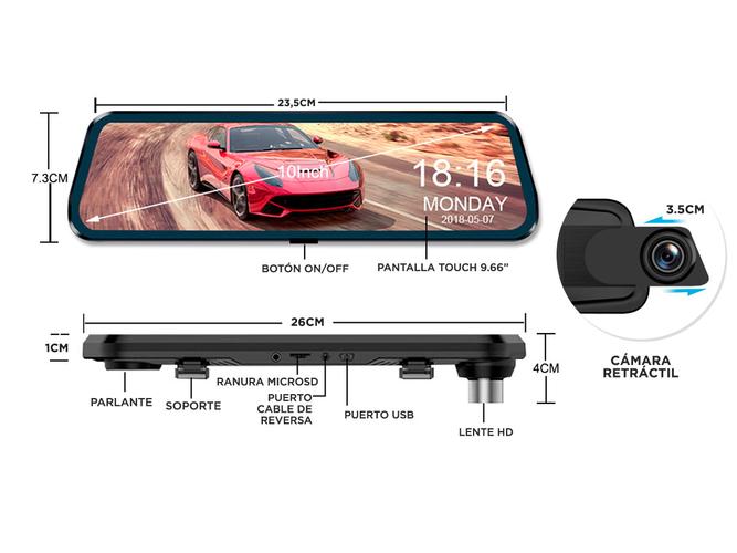 Cámara Espejo Retrovisor Gadnic 1080P Grabacion Dual - 4