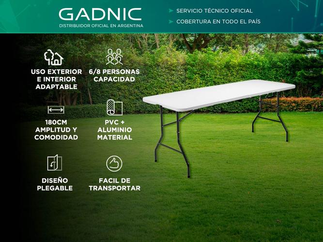 Mesa Plegable Gadnic 1,80mt Aluminio y PVC Liviana Portátil Exterior / Interior - 1