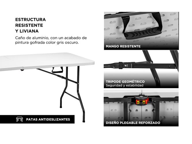 Mesa Plegable Gadnic 1,80mt Aluminio y PVC Liviana Portátil Exterior / Interior - 3