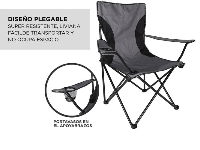 Silla Plegable Gadnic Reforzada Ideal Camping Pesca Con Portavaso - 3