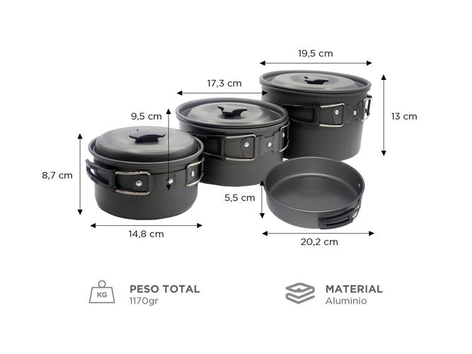 Set de 4 Ollas De Aluminio Gadnic desmontables para exterior - 3