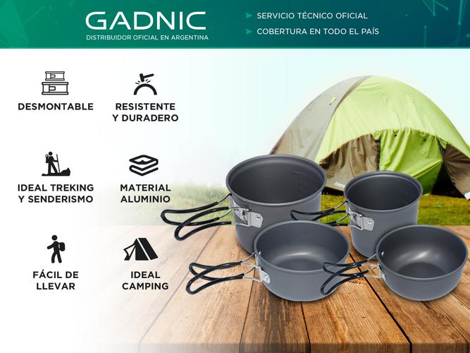Set de 2 Ollas De Aluminio + 2 Sartenes Gadnic desmontables para exterior - 1