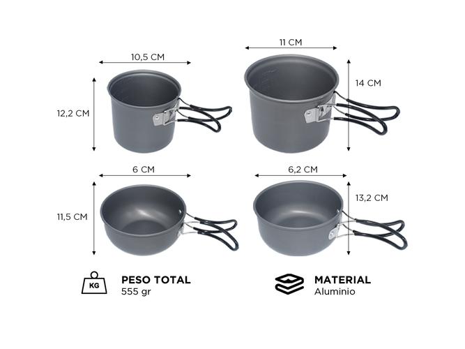 Set de 2 Ollas De Aluminio + 2 Sartenes Gadnic desmontables para exterior - 3