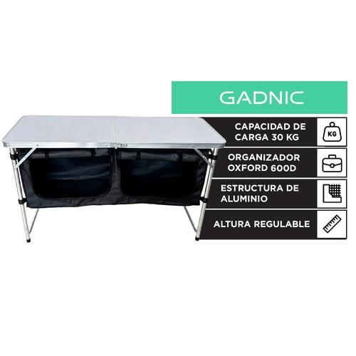 Mesa Camping Plegable Gadnic 122 X 48 X 71 Cm Organizador Oxford 600D Estructura De Aluminio Altura Regulable Capacidad 30 Kg - 0