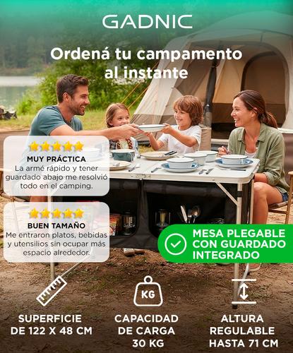 Mesa Camping Plegable Gadnic 122 X 48 X 71 Cm Organizador Oxford 600D Estructura De Aluminio Altura Regulable Capacidad 30 Kg - 1