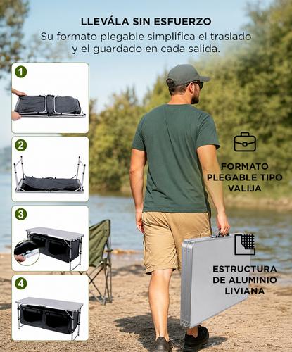 Mesa Camping Plegable Gadnic 122 X 48 X 71 Cm Organizador Oxford 600D Estructura De Aluminio Altura Regulable Capacidad 30 Kg - 2