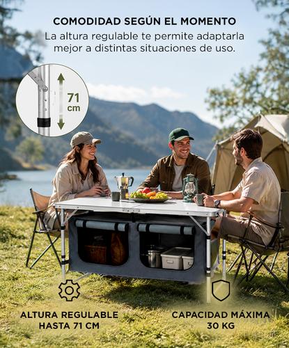 Mesa Camping Plegable Gadnic 122 X 48 X 71 Cm Organizador Oxford 600D Estructura De Aluminio Altura Regulable Capacidad 30 Kg - 4