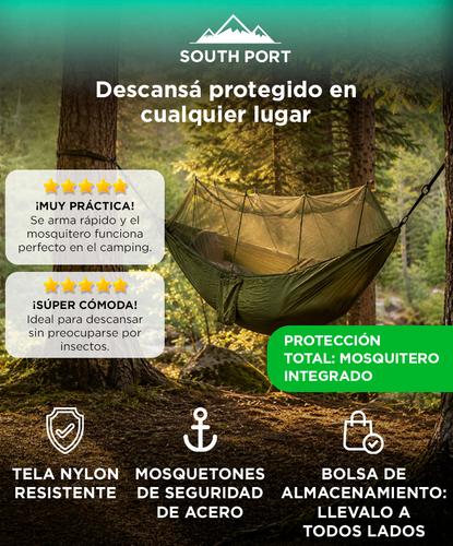 Hamaca Para Camping Con Mosquitero Integrado South Port By Gadnic Costuras Reforzadas Mosquetones de Seguridad  - 1