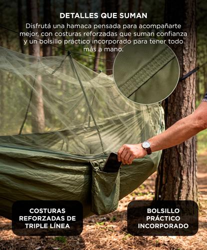 Hamaca Para Camping Con Mosquitero Integrado South Port By Gadnic Costuras Reforzadas Mosquetones de Seguridad  - 4