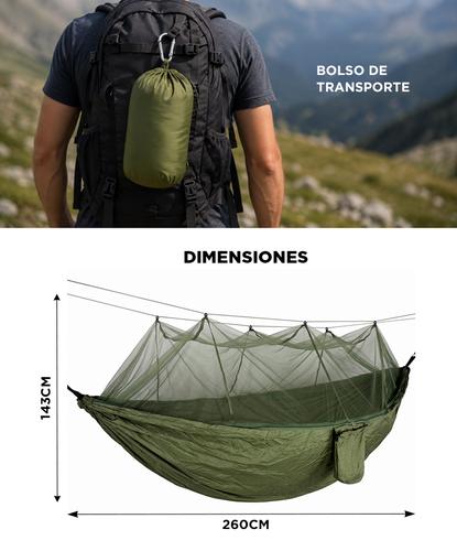 Hamaca Para Camping Con Mosquitero Integrado South Port By Gadnic Costuras Reforzadas Mosquetones de Seguridad  - 5