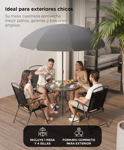 Juego De Jardín Southport By Gadnic Con 4 Sillas Mesa 80 X 80 Cm Sombrilla 180 Cm Vidrio Templado Y Tela Oxford - 2