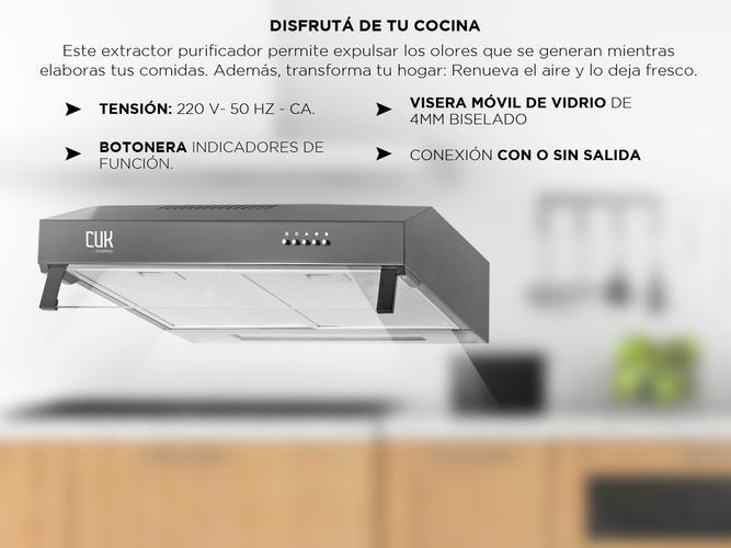 Extractor De Cocina Cuk By Gadnic CM80 Purificador Uso Con O Sin Salida 60cm 3 Velocidades - 2