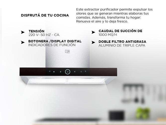 Extractor De Cocina Cuk By Gadnic CM-190 Pro Campana Flat 60cm 190w Panel Touch 3 Velocidades Luz Led - 2